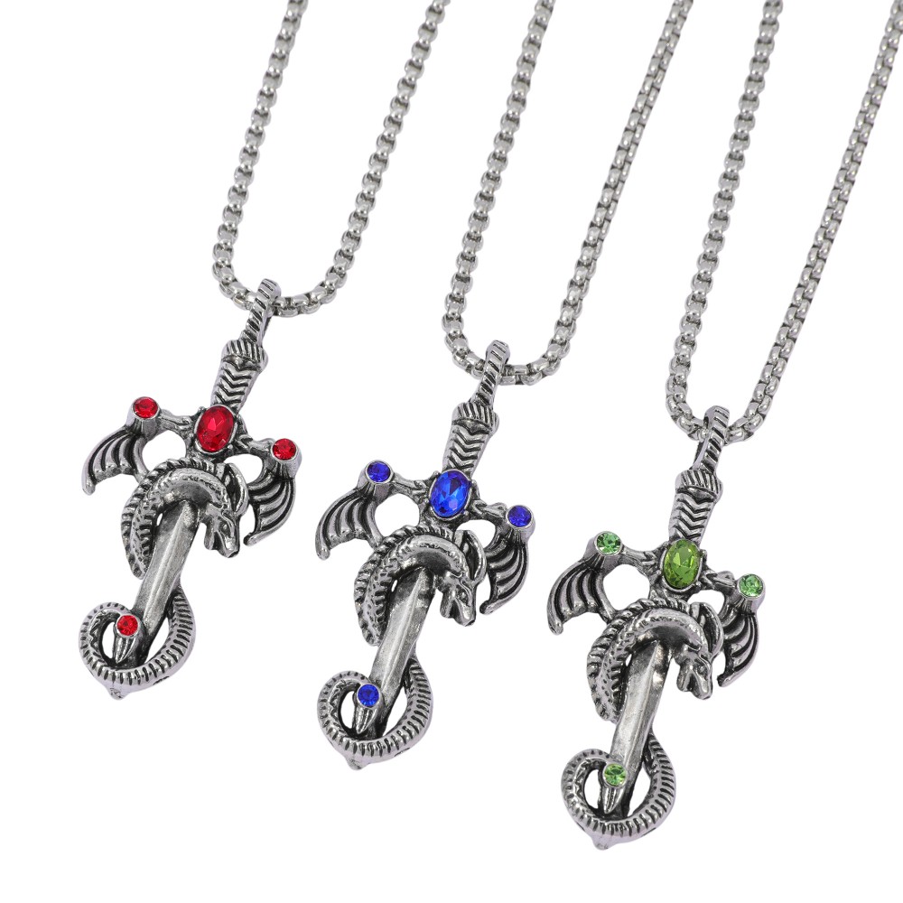Men Accessories Necklace - Retro Multicolor Gem Dragon Sword Alloy