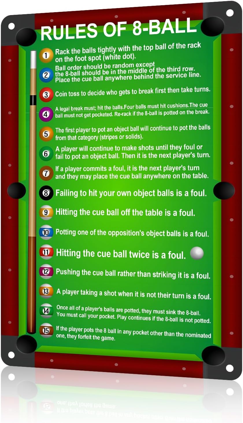 Men Accessories Rule - Billiard Rules 8 Ball Metal Signs